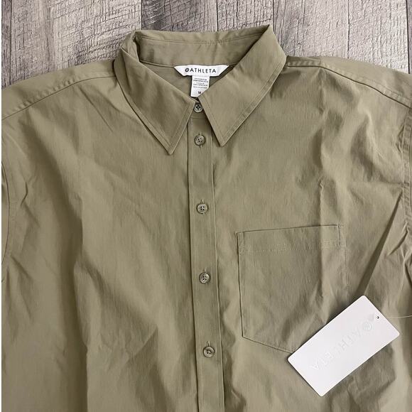 Athleta Midday Relaxed Poplin Shirt Button Up Long Sleeve Green Medium - Picture 3 of 8